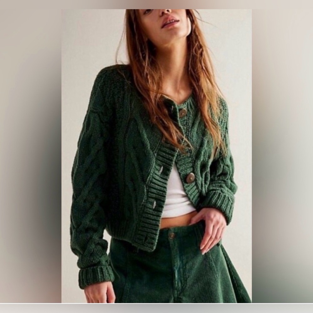 Free People Bon Fire Cable Knit Cardi